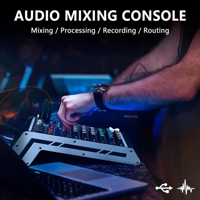 Alt view image 7 of 7 - 6 Channel DJ Audio Mixer, Professional Sound Board Console | DJ Mixer for Recording & Streaming, USB Drive, Media Playback, PC Audio Interface, EQ Control, 48V Phantom Power