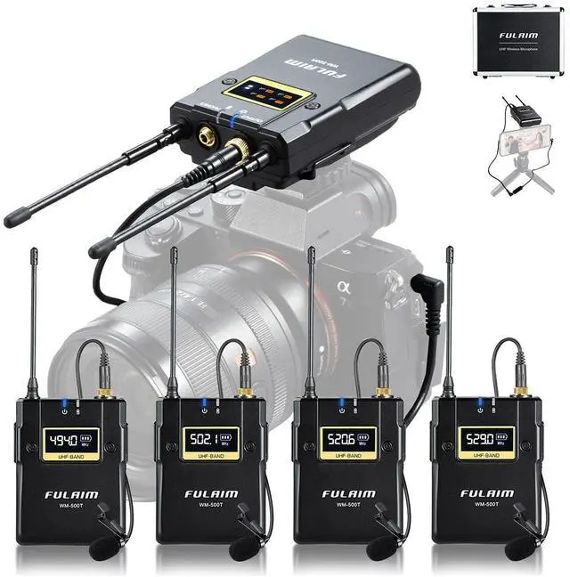 Main image of WM500 UHF Wireless Lavalier Microphone System, 16-Channel Lavalier Lapel Mic with Rechargeable Transmitter and Receiver for Recording YouTube, Interview, Vlogging, Conference - 4 X Transmitters