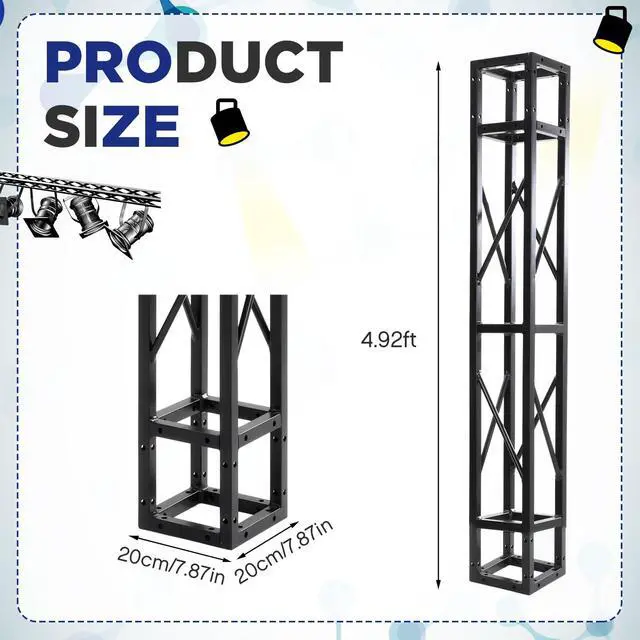 Alt view image 6 of 7 - Square 8" x 8" Box Truss Black Trussing Aluminum Lighting Stage Truss with Hardware, 500 Pounds Load Capacity(1.5m Long)