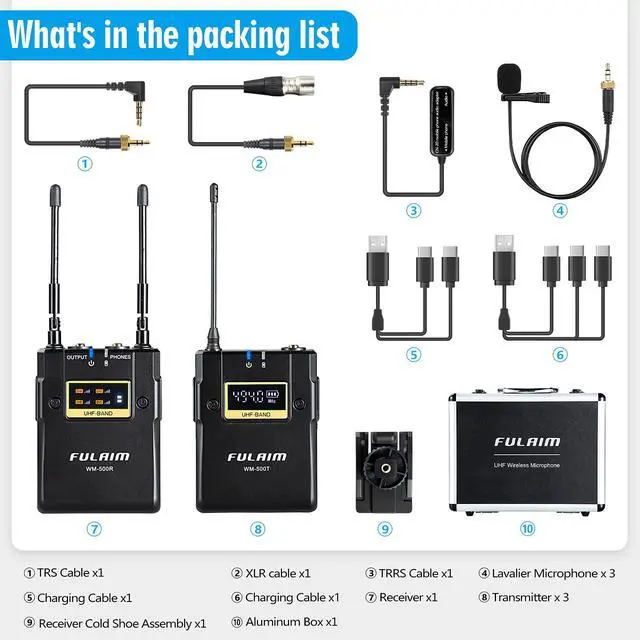 Alt view image 7 of 7 - WM500 UHF Wireless Lavalier Microphone System, 16-Channel Lavalier Lapel Mic with Rechargeable Transmitter and Receiver for Recording YouTube, Interview, Vlogging, Conference - 4 X Transmitters