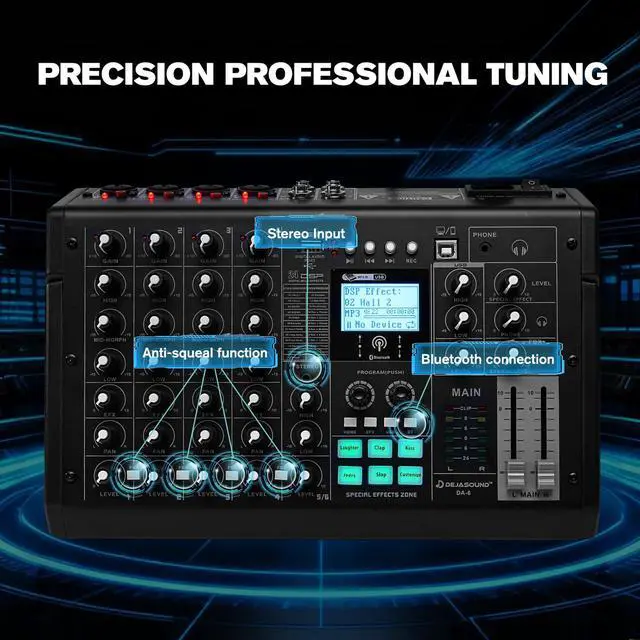 Alt view image 5 of 6 - Audio Interface for PC, 6-Channel Audio Mixer Built-In Sound Card Effects, Interface for Recording Music, Compatible with Microphones for Podcast, Live Stream, Vocal Recording, DJ & Karaoke