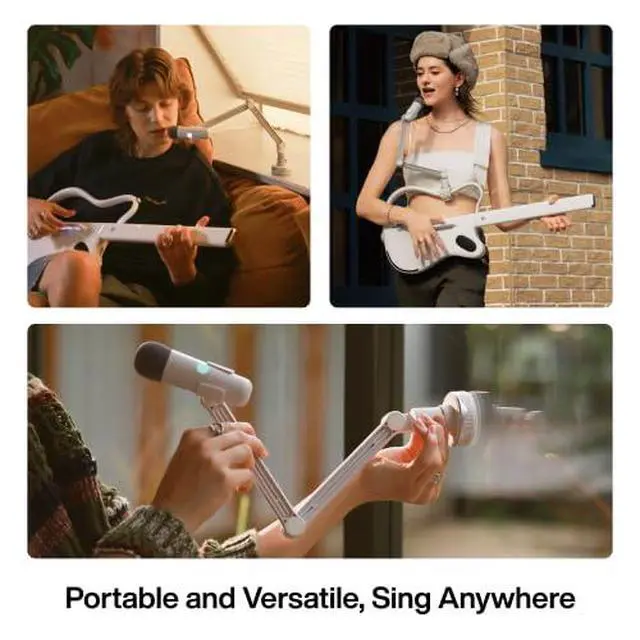 Alt view image 5 of 6 - GENIE Wireless Microphone Set, Cardioid Mic for Karaoke, Compatible with GENIE Stringless Smart Guitar, Adjustable Stand&Suction Mount Included (White)