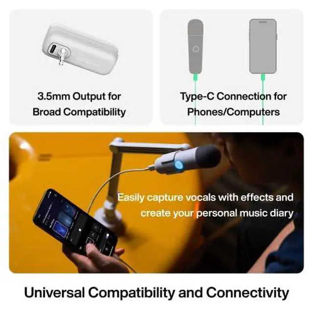 Alt view image 6 of 6 - GENIE Wireless Microphone Set, Cardioid Mic for Karaoke, Compatible with GENIE Stringless Smart Guitar, Adjustable Stand&Suction Mount Included (White)