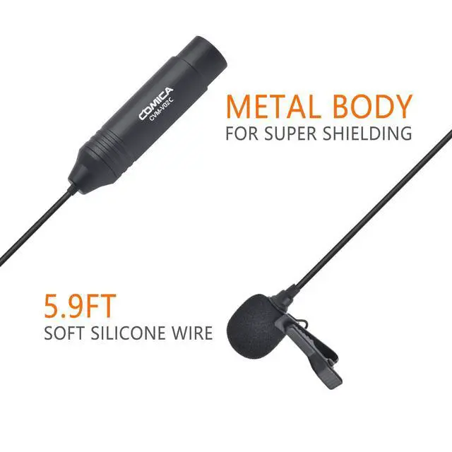 Alt view image 2 of 7 - V02C Cardioid XLR Lavalier Microphone for Camcorder, Zoom Recorder | 48V Phantom Power, with Windmuff, 5.9ft Silicone Cable, XLR Lapel Mic for Interviews, Vlogging, and Studio Mixers