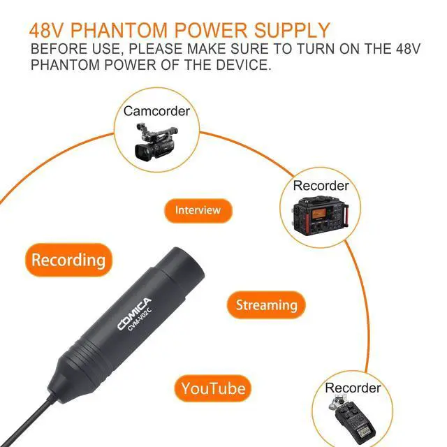 Alt view image 4 of 7 - V02C Cardioid XLR Lavalier Microphone for Camcorder, Zoom Recorder | 48V Phantom Power, with Windmuff, 5.9ft Silicone Cable, XLR Lapel Mic for Interviews, Vlogging, and Studio Mixers