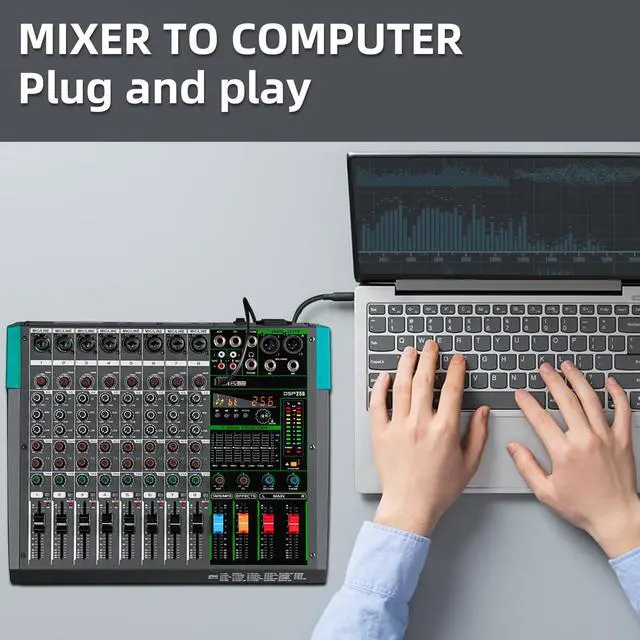 Alt view image 3 of 7 - PA8 Professional Audio Mixer Sound Board Console Desk System Interface 8 Channel Digital USB Bluetooth MP3 Computer Input 48V Phantom Power Built-in 256 Reverb Effect, Black