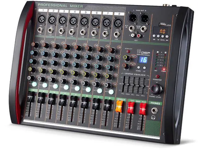 Main image of Audio Mixer 8 Channel, Professional Music Sound Mixer Board with 48V Phantom Power, Digital DJ Mixing Console with Reverb USB Port Bluetooth for Recording Karaoke Podcasting