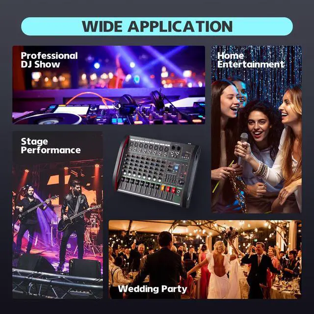 Alt view image 2 of 7 - Audio Mixer 8 Channel, Professional Music Sound Mixer Board with 48V Phantom Power, Digital DJ Mixing Console with Reverb USB Port Bluetooth for Recording Karaoke Podcasting
