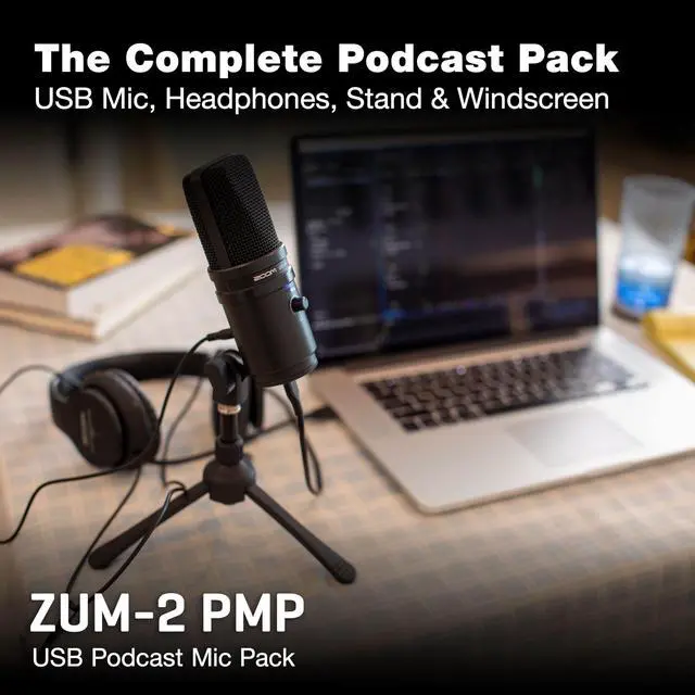 Alt view image 2 of 7 - Zum-2 Podcast Mic Pack for Podcasting, Music, and Voice-Overs, Includes USB Microphone, Headphones, Tripod, Windscreen, and USB Cable