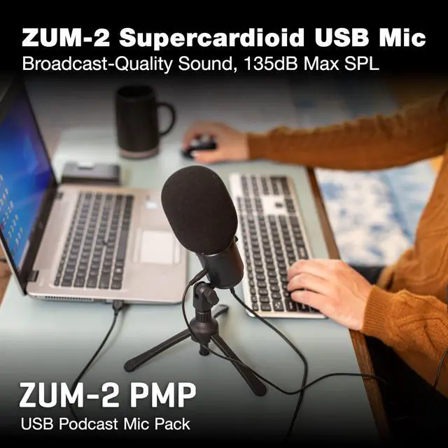 Alt view image 3 of 7 - Zum-2 Podcast Mic Pack for Podcasting, Music, and Voice-Overs, Includes USB Microphone, Headphones, Tripod, Windscreen, and USB Cable