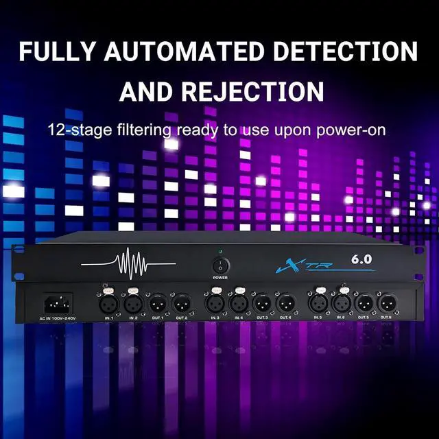 Alt view image 3 of 7 - 6 In 6 Out Feedback Suppressor, DSP Anti-Feedback Audio Processor | DSP Signal Processing; Rack Installation; XLR Input Output; Live Sound Support; PA System Compatibility