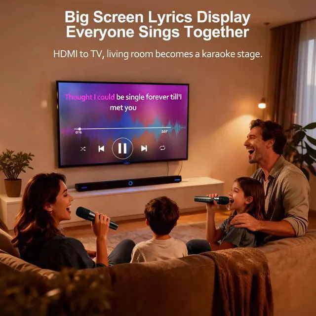 Alt view image 5 of 7 - AI Karaoke Microphone, Multifunctional Portable Karaoke Machine & Multi-Pairing Converter, Auto-Vocal Removal/Sing-Along Feature; Supports Singing at Home/Outdoors/Car for Party, Camping, Travel