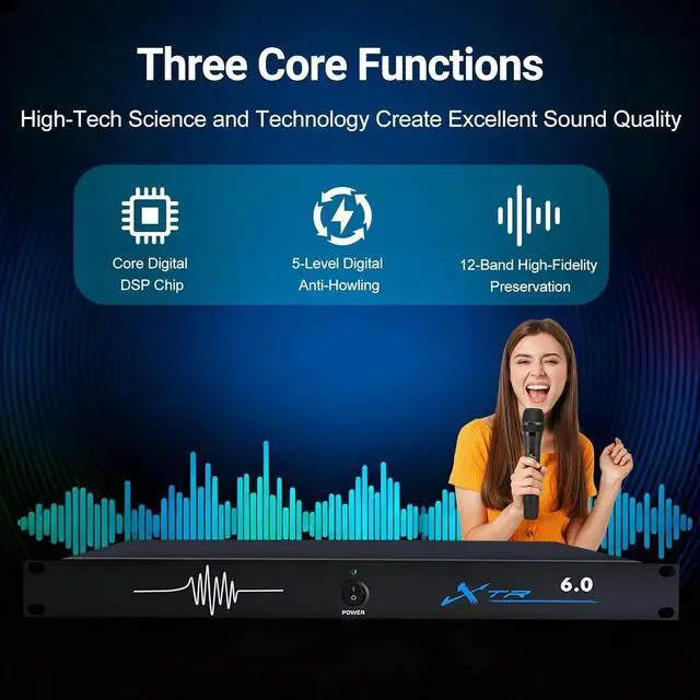 Alt view image 5 of 7 - 6 In 6 Out Feedback Suppressor, DSP Anti-Feedback Audio Processor | DSP Signal Processing; Rack Installation; XLR Input Output; Live Sound Support; PA System Compatibility