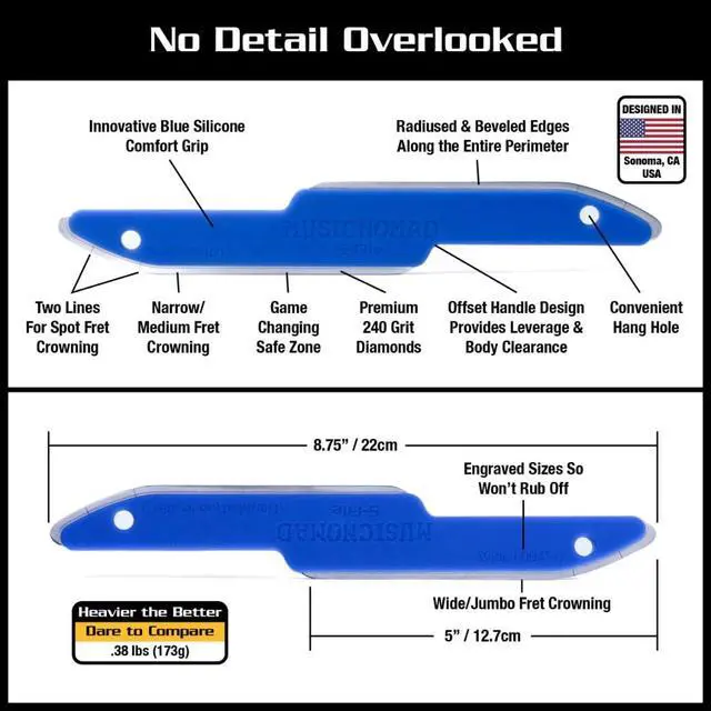 Alt view image 2 of 6 - Diamond Coated Fret Crowning S-File and Fret End Dressing E-File Luthier & Guitar Tech Fret Tool Set (MN873)