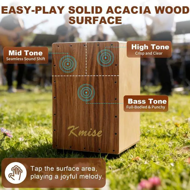 Alt view image 5 of 7 - Portable Cajon Drum Box, 11.8×12.2×19" Adjustable Snare Cajons Drums, Solid Acacia & Birch Wood, Percussion Instrument Gift for Adults Kids, With Carry Bag,for Home Live Performance Practice