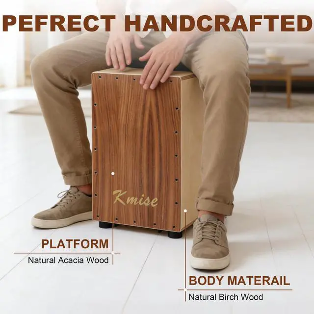 Alt view image 3 of 7 - Portable Cajon Drum Box, 11.8×12.2×19" Adjustable Snare Cajons Drums, Solid Acacia & Birch Wood, Percussion Instrument Gift for Adults Kids, With Carry Bag,for Home Live Performance Practice