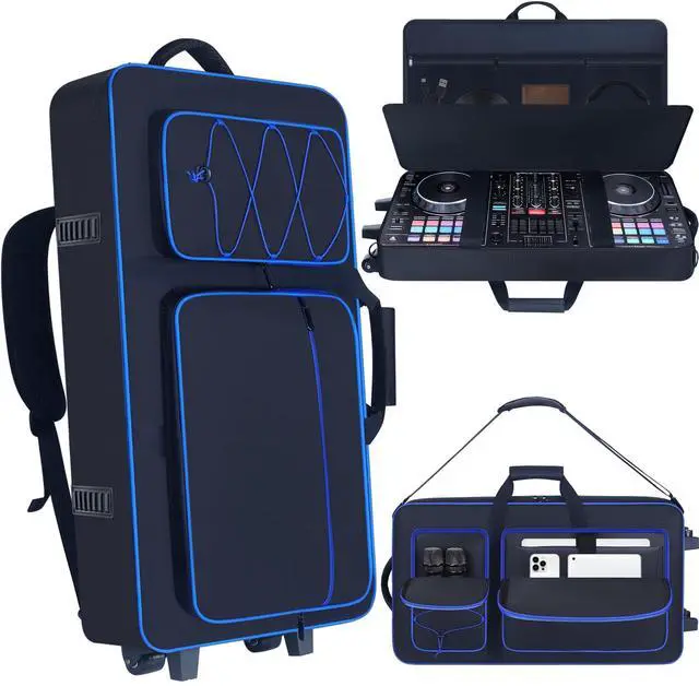 Main image of DJ Controller Case with Wheels for DDJ FLX10/GRV6/REV7/REV5/1000/SC LIVE 4 | DJ Roller Gig Bag, Full Soft Padded, Multiple Pockets, with Backpack- and Shoulder-Strap, for DJ and Music Producers