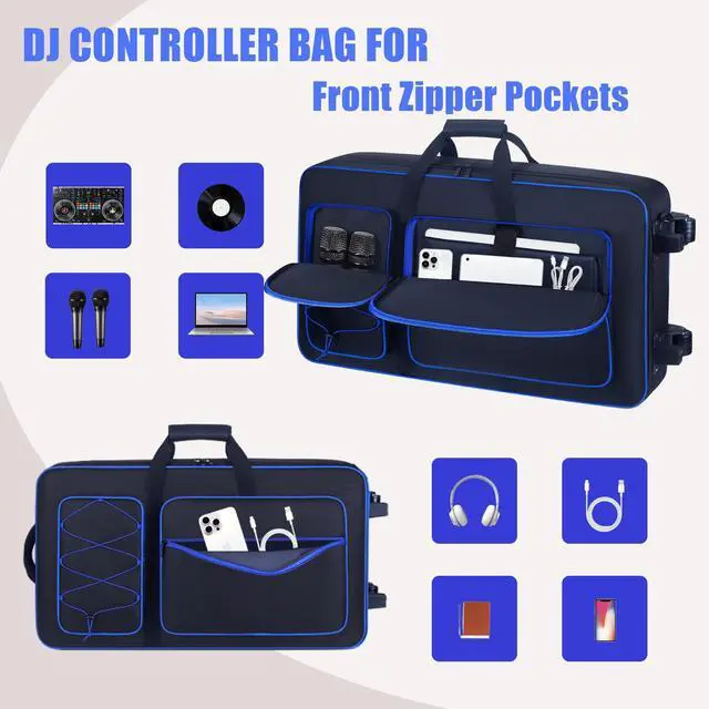 Alt view image 3 of 7 - DJ Controller Case with Wheels for DDJ FLX10/GRV6/REV7/REV5/1000/SC LIVE 4 | DJ Roller Gig Bag, Full Soft Padded, Multiple Pockets, with Backpack- and Shoulder-Strap, for DJ and Music Producers