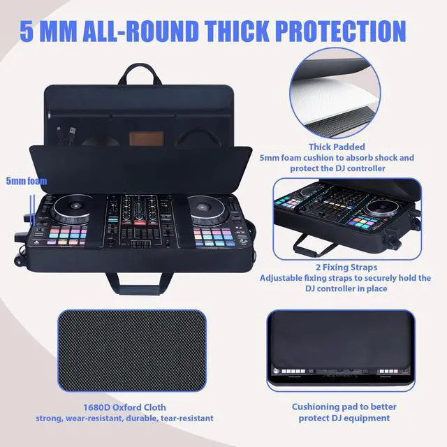 Alt view image 2 of 7 - DJ Controller Case with Wheels for DDJ FLX10/GRV6/REV7/REV5/1000/SC LIVE 4 | DJ Roller Gig Bag, Full Soft Padded, Multiple Pockets, with Backpack- and Shoulder-Strap, for DJ and Music Producers