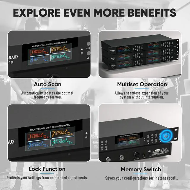 Alt view image 7 of 7 - Lapel Wireless Microphone System with Headset & Lavalier Mics, Pro 8 Channel UHF Mics Set with Bodypack Transmitter & Metal Receiver, 200 Adjustable Frequency, 300ft Range for Church, Party