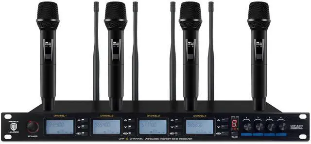Main image of UK-4000 UHF 4 Channel Wireless Microphone System with Four Handheld Microphone, 500 Selectable Frequency Range, Perfect for Home Karaoke/smallgatherings (UK-4000)
