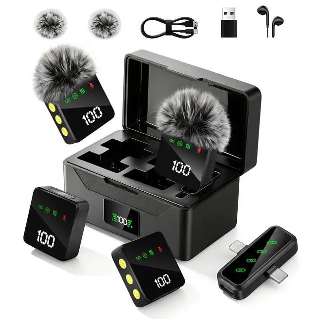 Main image of 4 Pack Wireless Lavalier Microphone with 100H Charging Case | Mini Mics for iPhone/iPad/Android; LED Display, AI Noise Reduction, 4-Person Video Recording, Podcasts, YouTube, TikTok, Vlog