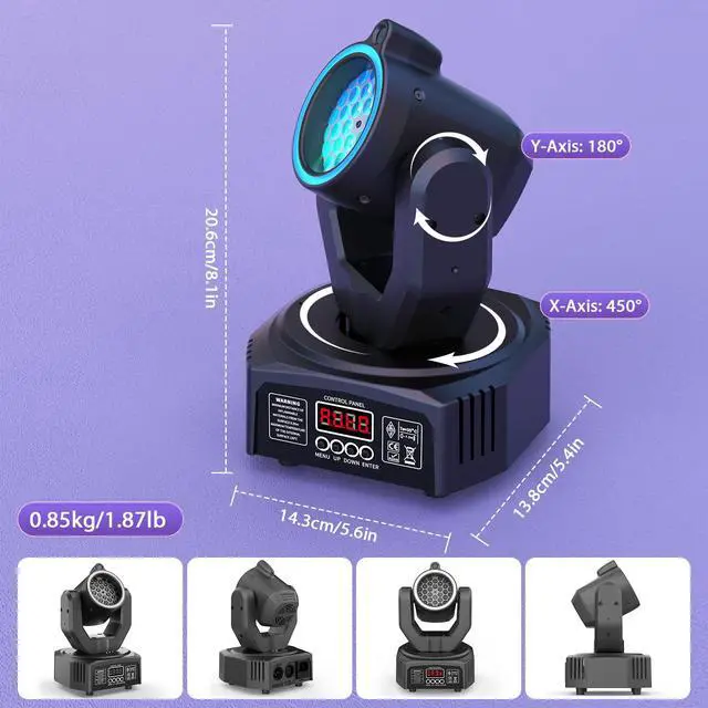 Alt view image 6 of 7 - 2PCS Compact 30W Stage Moving Head Light with Beam,GOBO Projection,Remote Control Sound Active & DMX512 Control 450° Pan/180° Tilt for DJ Party Home Theater Small Venues