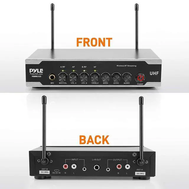 Alt view image 3 of 7 - Portable Uhf Wireless Microphone System - Battery Operated Dual Bluetooth Cordless Microphone Set, Includes 2 Handheld Transmitter mic, Receiver Base, Aux, RCA, for PA Karaoke DJ Party -PDWM2125