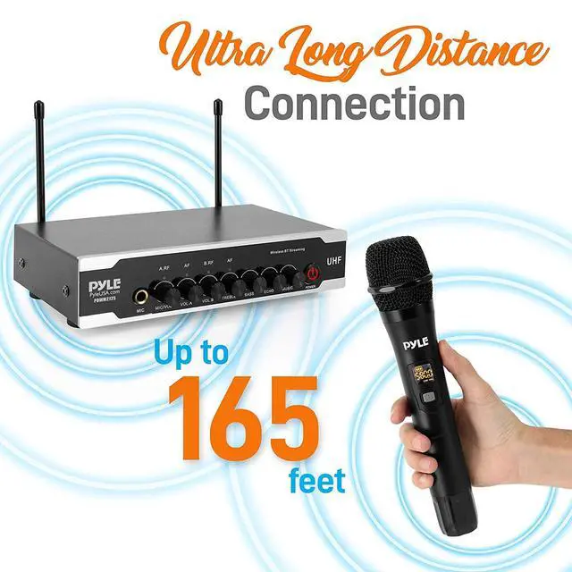 Alt view image 4 of 7 - Portable Uhf Wireless Microphone System - Battery Operated Dual Bluetooth Cordless Microphone Set, Includes 2 Handheld Transmitter mic, Receiver Base, Aux, RCA, for PA Karaoke DJ Party -PDWM2125