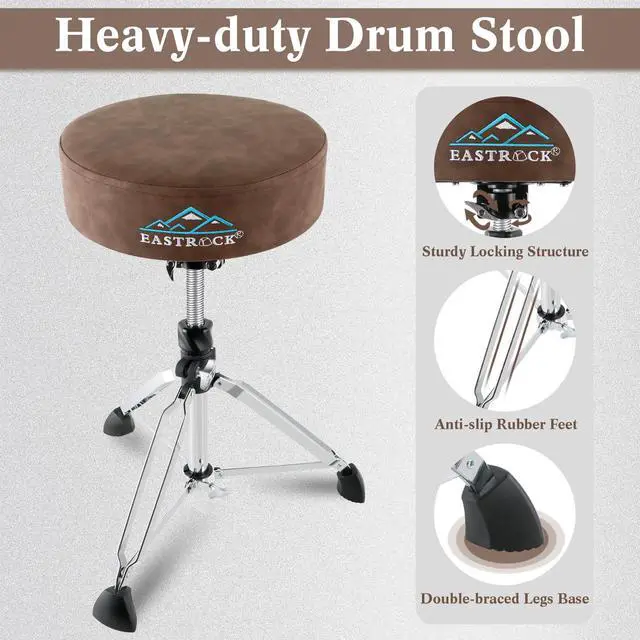 Alt view image 3 of 7 - Drum Throne Drum Stools Padded Rotatable Drum Stool Seat,Height Adjustable Drum Chair for Drummer Adult (Brown)