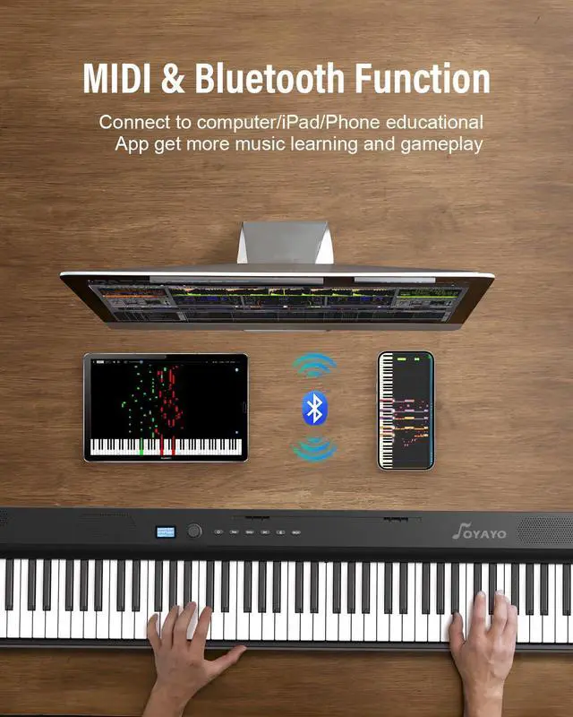Alt view image 2 of 7 - Upgraded Folding Piano Keyboard, 88 Key Full Size Semi Weighted Keyboard Support MIDI and Bluetooth, Portable Foldable Keyboard Piano with Sustain Pedal and Piano Bag, Best Gift for Beginner