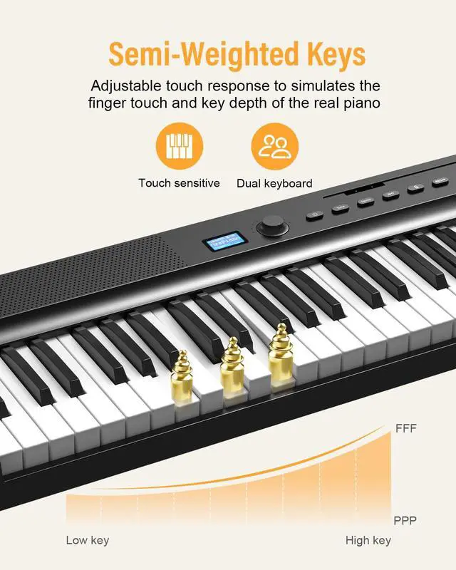Alt view image 4 of 7 - Upgraded Folding Piano Keyboard, 88 Key Full Size Semi Weighted Keyboard Support MIDI and Bluetooth, Portable Foldable Keyboard Piano with Sustain Pedal and Piano Bag, Best Gift for Beginner