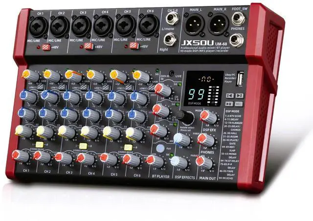 Main image of 10-Channel Audio Mixer with 99 DSP Effects and 48V Phantom Power | DJ sound board mixer with Bluetooth, USB, XLR input, and stereo mixing for karaoke, studio, PC recording, and live use