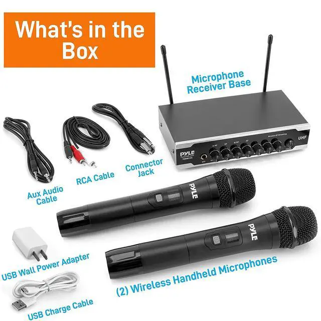Alt view image 7 of 7 - Portable Uhf Wireless Microphone System - Battery Operated Dual Bluetooth Cordless Microphone Set, Includes 2 Handheld Transmitter mic, Receiver Base, Aux, RCA, for PA Karaoke DJ Party -PDWM2125
