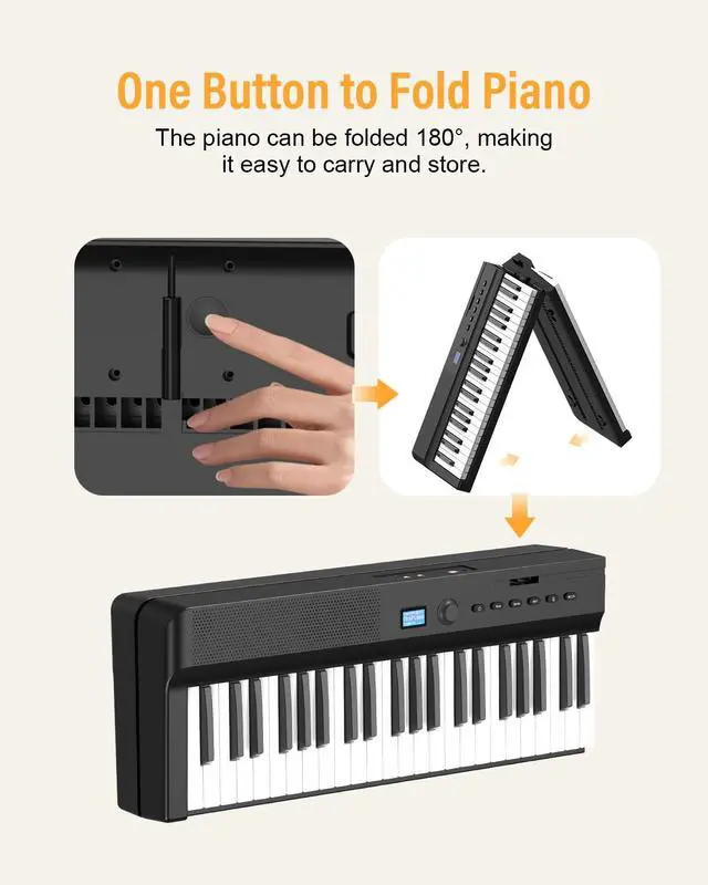 Alt view image 6 of 7 - Upgraded Folding Piano Keyboard, 88 Key Full Size Semi Weighted Keyboard Support MIDI and Bluetooth, Portable Foldable Keyboard Piano with Sustain Pedal and Piano Bag, Best Gift for Beginner