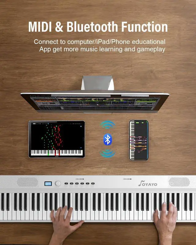 Alt view image 2 of 7 - Upgraded Folding Piano Keyboard, 88 Key Full Size Semi Weighted Keyboard Support MIDI and Bluetooth, Portable Foldable Keyboard Piano with Sustain Pedal and Piano Bag, White
