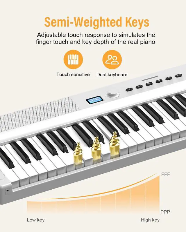 Alt view image 3 of 7 - Upgraded Folding Piano Keyboard, 88 Key Full Size Semi Weighted Keyboard Support MIDI and Bluetooth, Portable Foldable Keyboard Piano with Sustain Pedal and Piano Bag, White