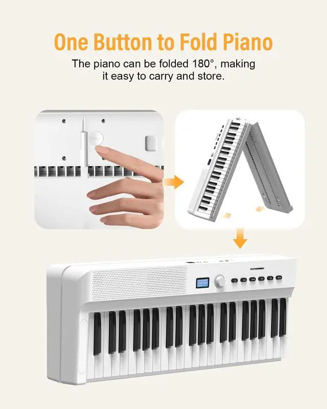 Alt view image 7 of 7 - Upgraded Folding Piano Keyboard, 88 Key Full Size Semi Weighted Keyboard Support MIDI and Bluetooth, Portable Foldable Keyboard Piano with Sustain Pedal and Piano Bag, White