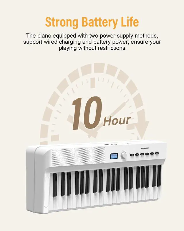 Alt view image 6 of 7 - Upgraded Folding Piano Keyboard, 88 Key Full Size Semi Weighted Keyboard Support MIDI and Bluetooth, Portable Foldable Keyboard Piano with Sustain Pedal and Piano Bag, White