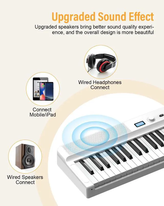 Alt view image 4 of 7 - Upgraded Folding Piano Keyboard, 88 Key Full Size Semi Weighted Keyboard Support MIDI and Bluetooth, Portable Foldable Keyboard Piano with Sustain Pedal and Piano Bag, White