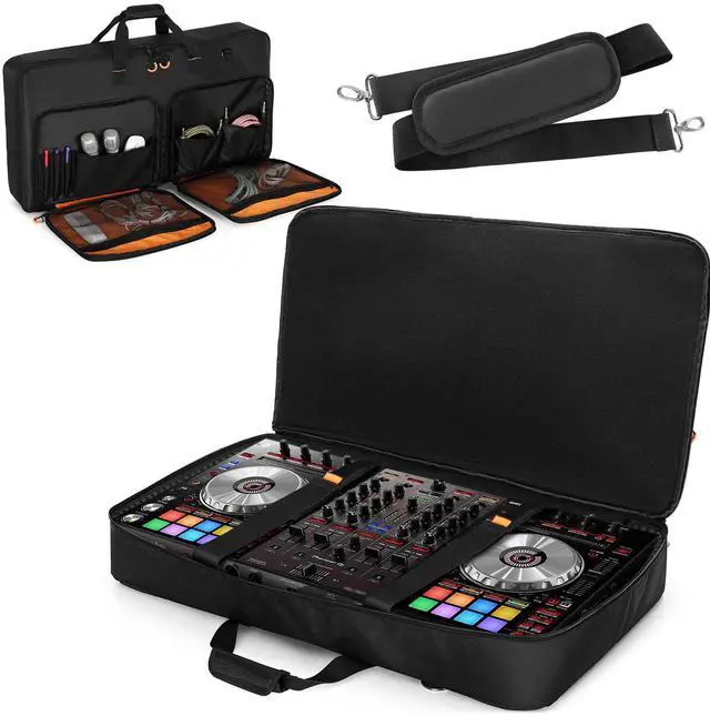 Main image of DJ Controller Carrying Case Storage Bag with Foam Padding(L,Black) | Compatible with Pioneer DDJ RX/SX/SX2/SX3/Denon MC7000/Numark NS6, Fixing Strap, Multiple Pocket, Soft Lining, Shoulder Strap