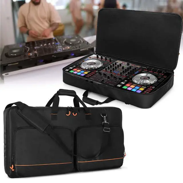 Alt view image 6 of 7 - DJ Controller Carrying Case Storage Bag with Foam Padding(L,Black) | Compatible with Pioneer DDJ RX/SX/SX2/SX3/Denon MC7000/Numark NS6, Fixing Strap, Multiple Pocket, Soft Lining, Shoulder Strap