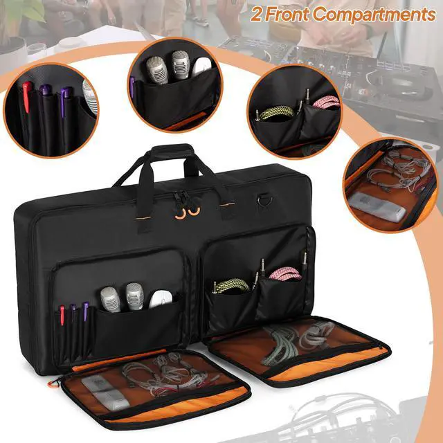 Alt view image 2 of 7 - DJ Controller Carrying Case Storage Bag with Foam Padding(L,Black) | Compatible with Pioneer DDJ RX/SX/SX2/SX3/Denon MC7000/Numark NS6, Fixing Strap, Multiple Pocket, Soft Lining, Shoulder Strap