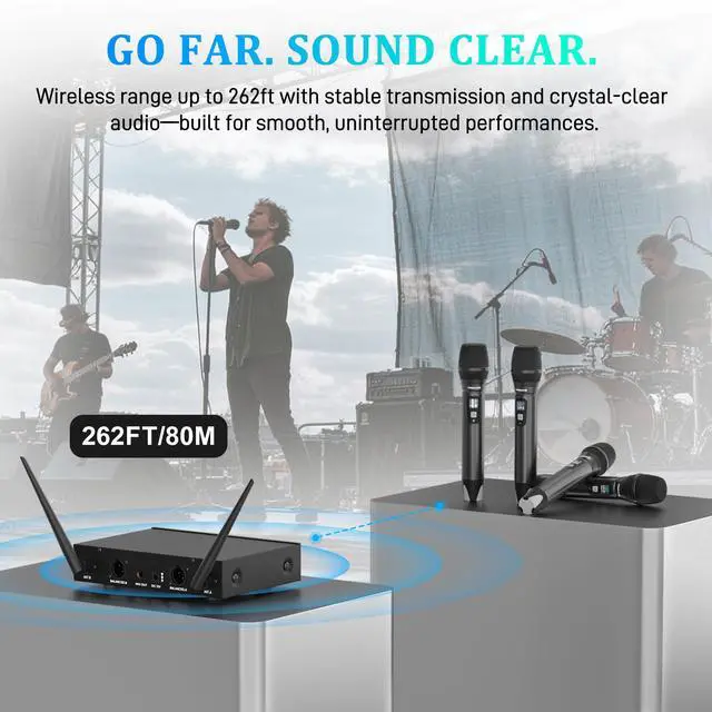 Alt view image 2 of 7 - 4 Channel Wireless Microphone System with Metal Receiver, 4 Handheld Mics, Independent Volume Control, 262ft Range, UHF Karaoke Mic Set for Home Party, Classroom, Church, Wedding, Events