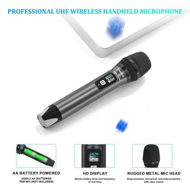 Alt view image 5 of 7 - 4 Channel Wireless Microphone System with Metal Receiver, 4 Handheld Mics, Independent Volume Control, 262ft Range, UHF Karaoke Mic Set for Home Party, Classroom, Church, Wedding, Events