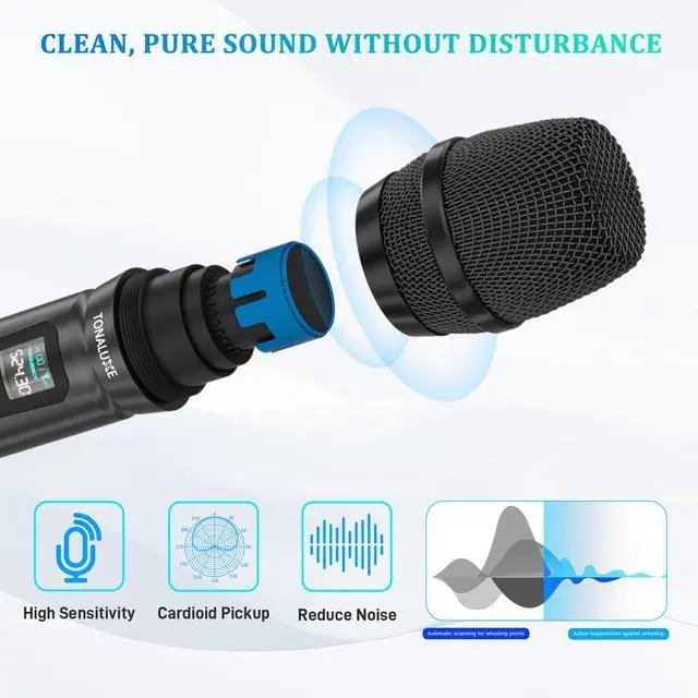 Alt view image 3 of 7 - 4 Channel Wireless Microphone System with Metal Receiver, 4 Handheld Mics, Independent Volume Control, 262ft Range, UHF Karaoke Mic Set for Home Party, Classroom, Church, Wedding, Events