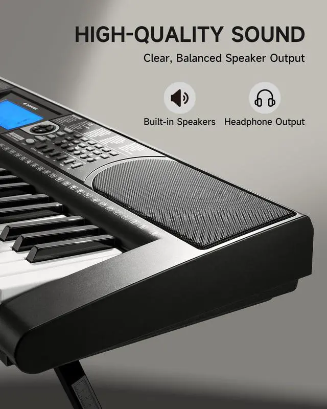 Alt view image 4 of 6 - 61 Key Keyboard Piano, Electric Piano Keyboard Set with Lighted Keys, LCD Display, 300 Tones & 256 Rhythms, Z-Stand, Bench, Learning Modes, Complete Kit for Beginners, BlackDEK-630