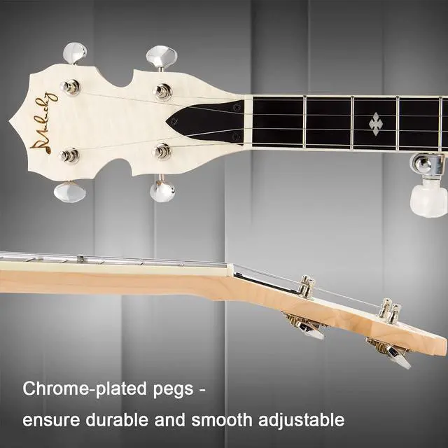 Alt view image 4 of 6 - 5 String Mini Banjo, 28" Portable Travel Maple Banjo Remo Head | 28" Travel Banjo: Compact 5-string banjo with a maple body and premium Remo head. Includes a gig bag, tuner, and picks