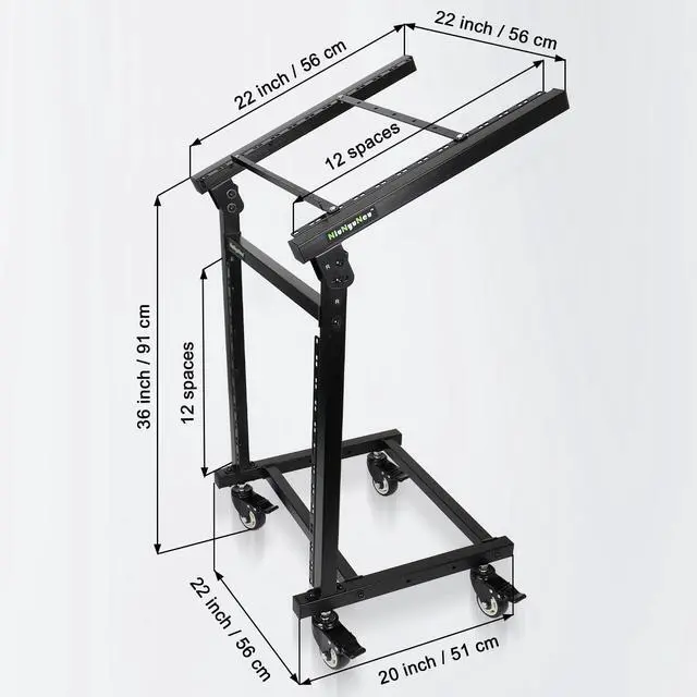 Alt view image 4 of 7 - 12U DJ Mixer Stand Rack Mount Rolling Stand Adjustable Stage Cart | For Music Studio Booth Pro Audio Recording Cabinet Stage Equipment