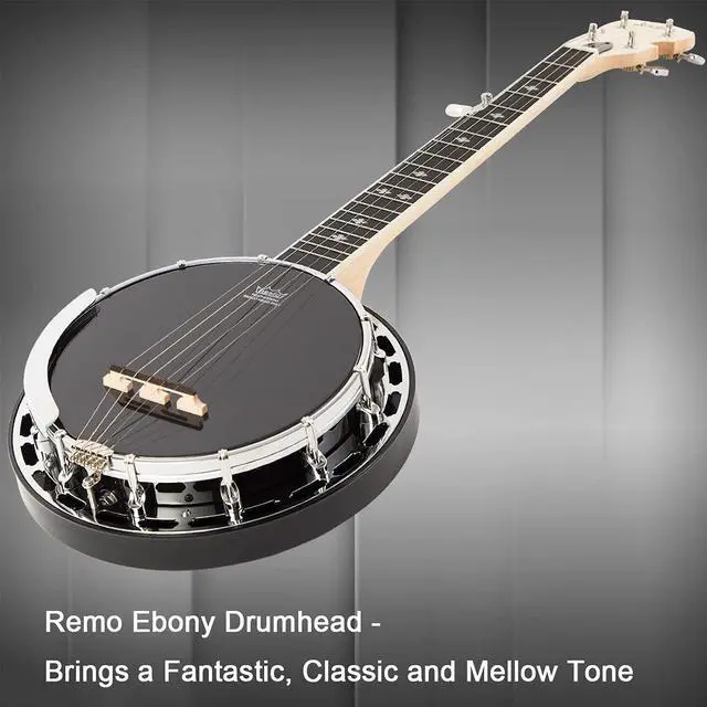 Alt view image 6 of 6 - 5 String Mini Banjo, 28" Portable Travel Maple Banjo Remo Head | 28" Travel Banjo: Compact 5-string banjo with a maple body and premium Remo head. Includes a gig bag, tuner, and picks